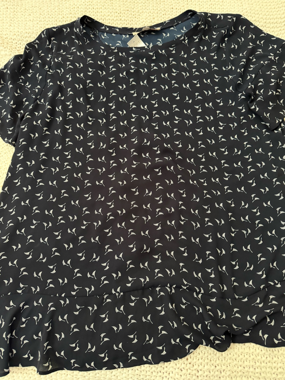 LOFT Navy Top with White Leaflet Print NWT